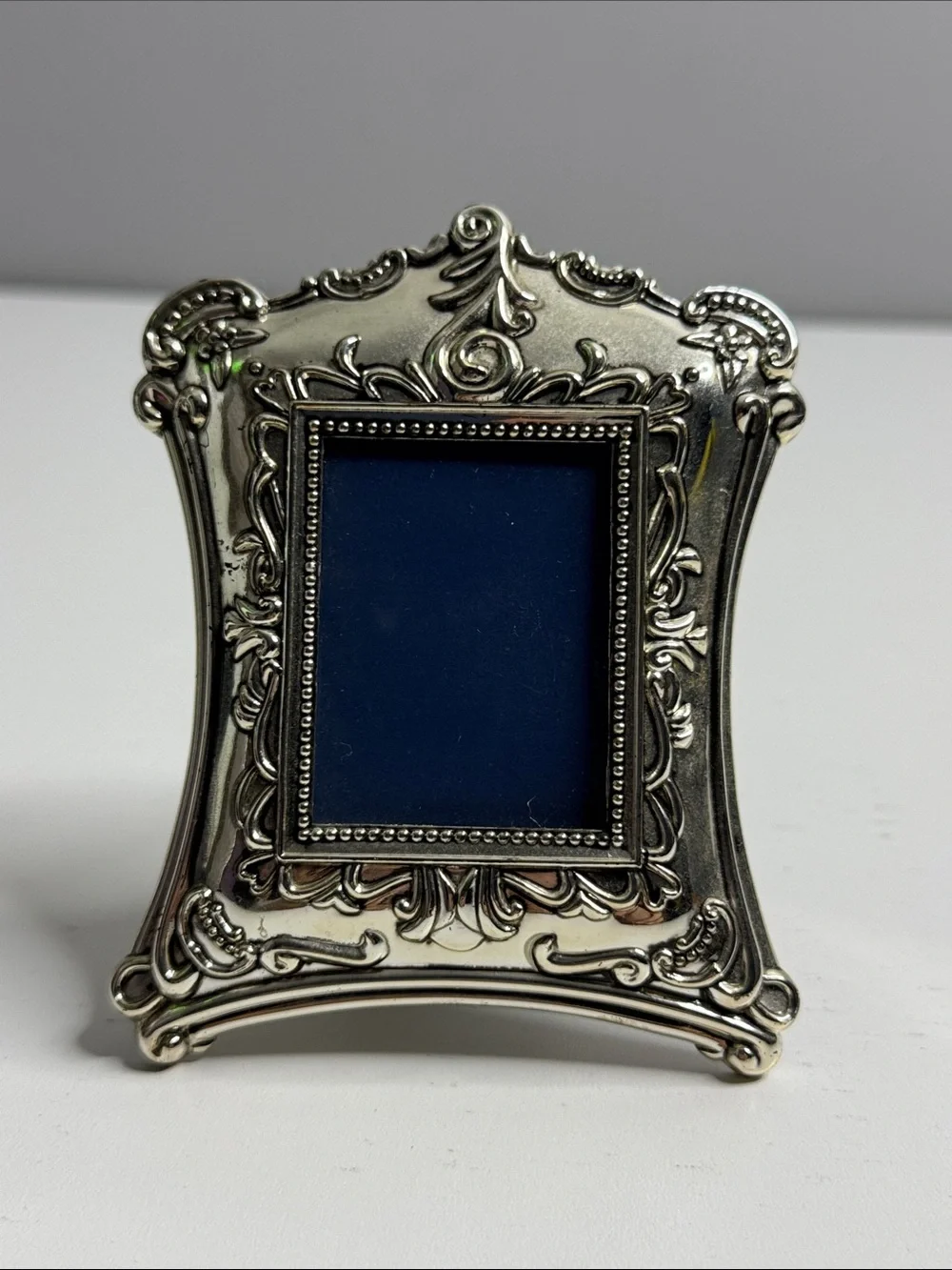 Vintage Style Ornate Silver Tone Mini Picture Frame – Baroque Rococo Glass Front